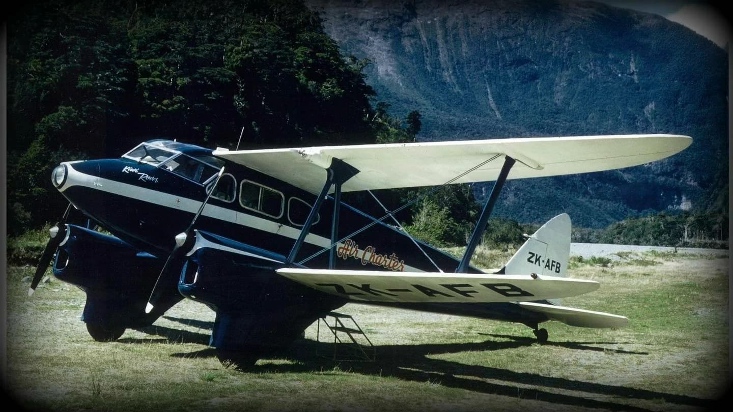 DH90A Dragonfly aircraft ZK-AFB on the ground.